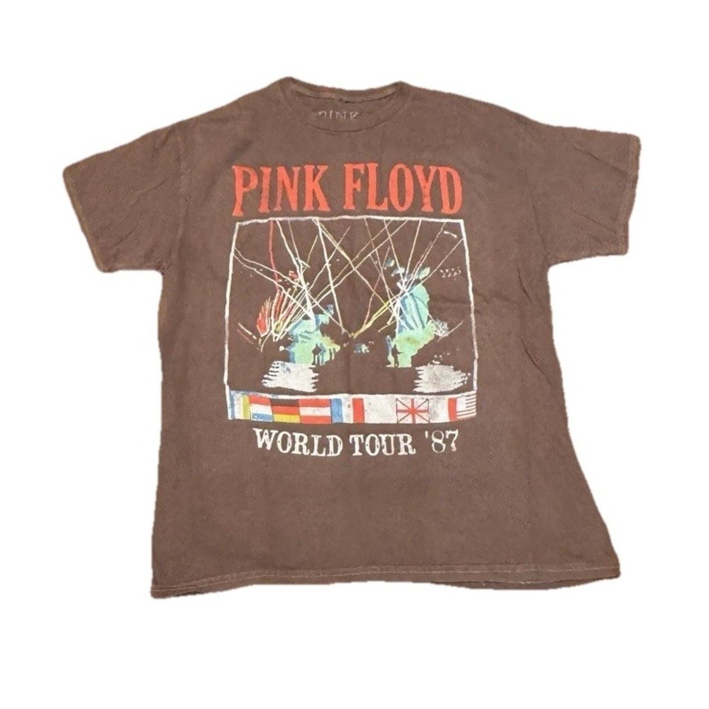 Pink Floyd World Tour '87 T-Shirt Unisex Large Brown‎ Reprint Rock Tee